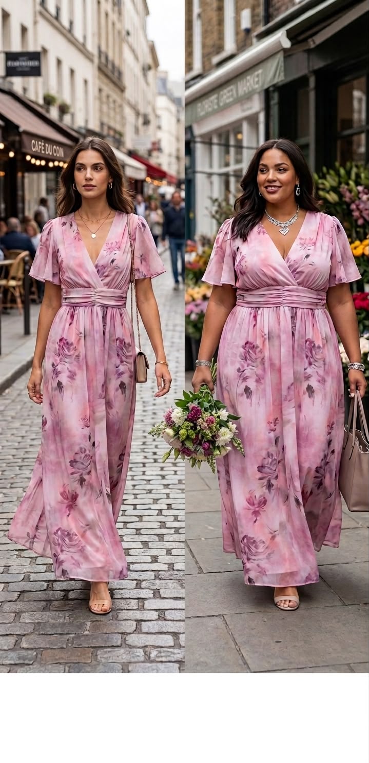 Robe longue imprimé floral rose 1386