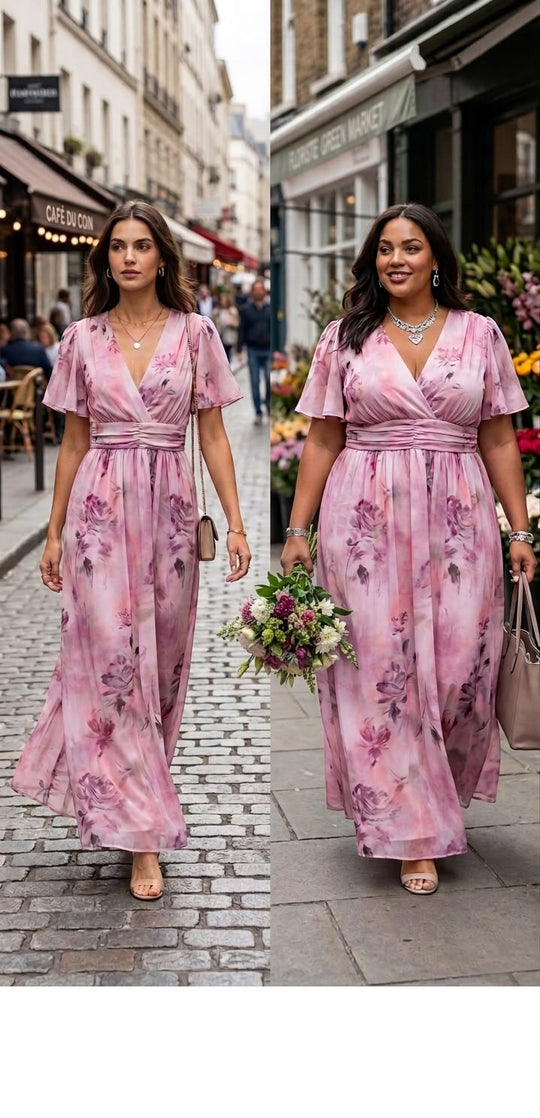 Robe longue imprimé floral rose 1386