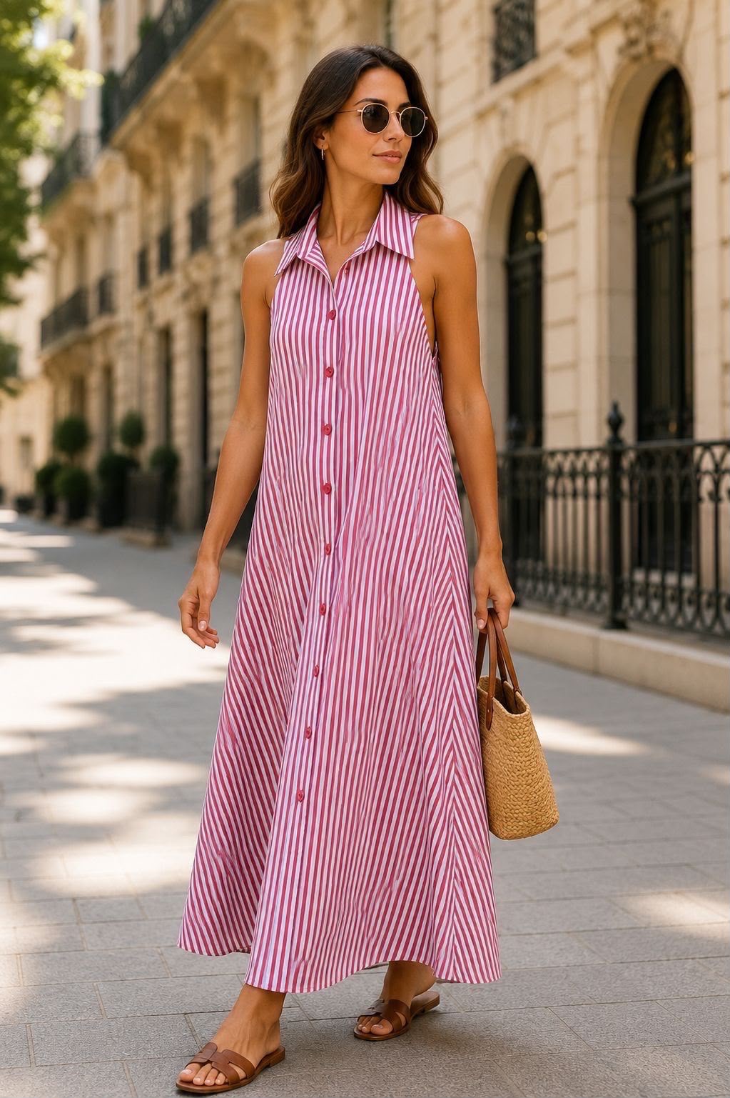 Robe sans manche à rayure FUSHIA 4601
