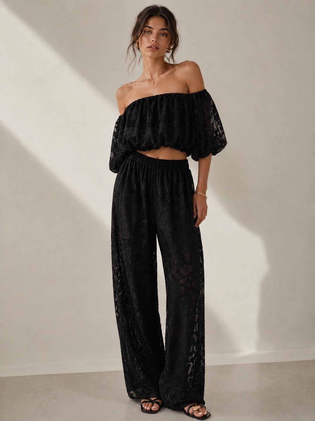 Ensemble pantalon + bustier dentelle NOIR 25045