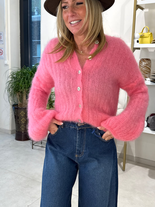 Pull/gilet baby mohairs manche bouffante