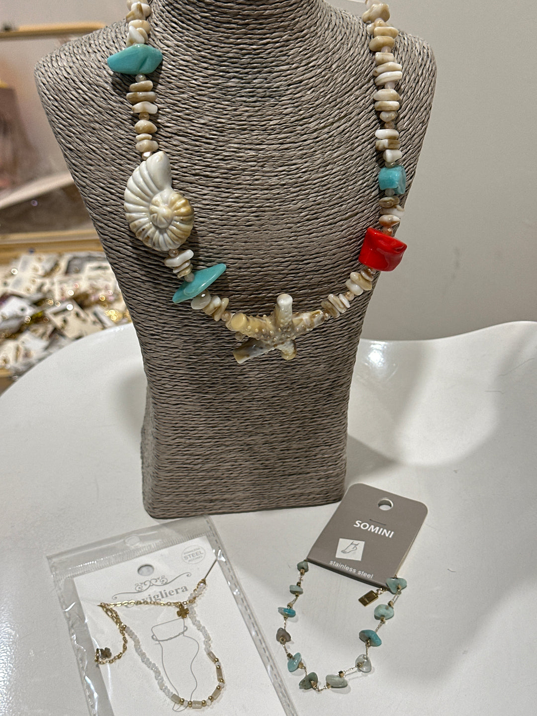Set 2 bijoux pieds + collier coquillage
