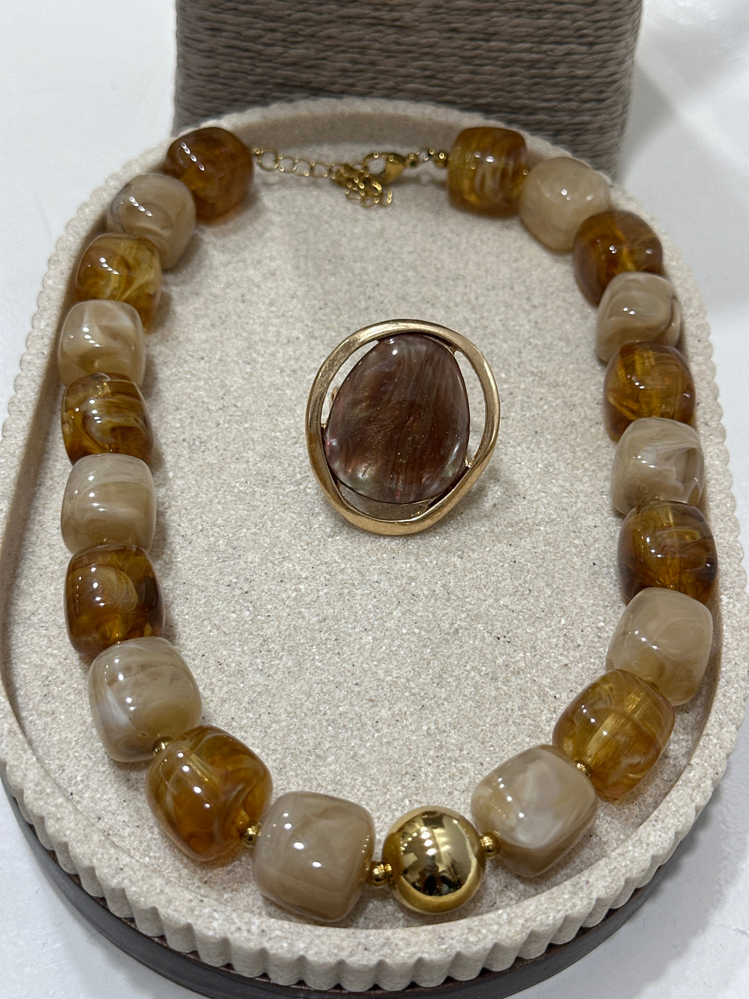 Set collier grosse perle + bague nacré