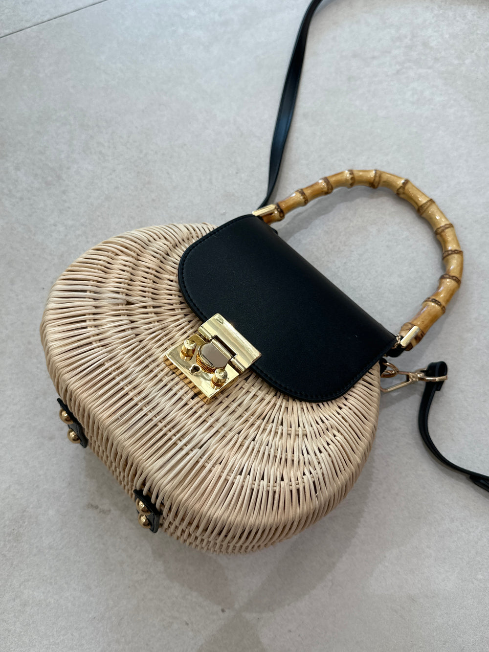 Sac paille similicuir noir