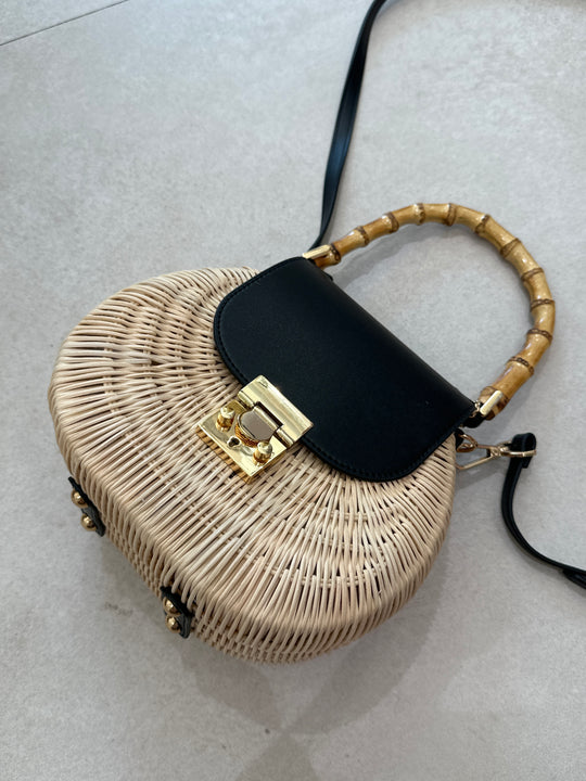 Sac paille similicuir noir