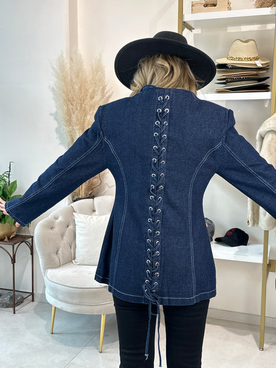 Veste jean brute avec laçage VJ10127