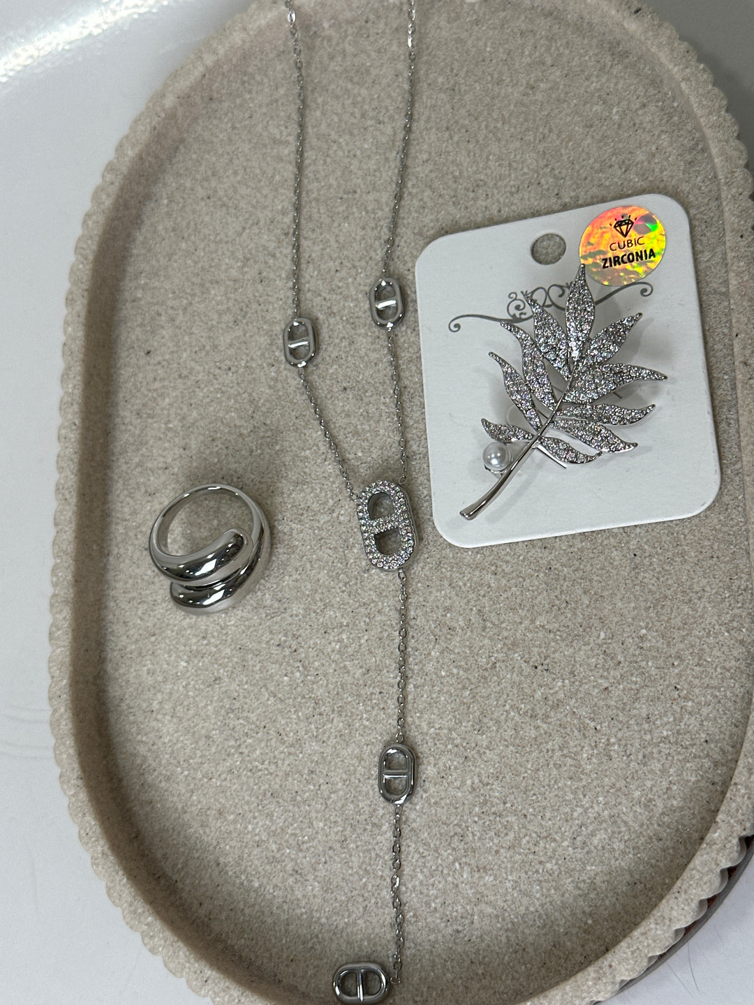 Set collier + bague + broche ARGENT