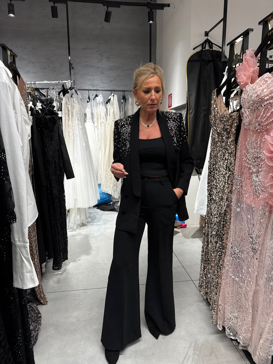 Blazer noir epaulette strass