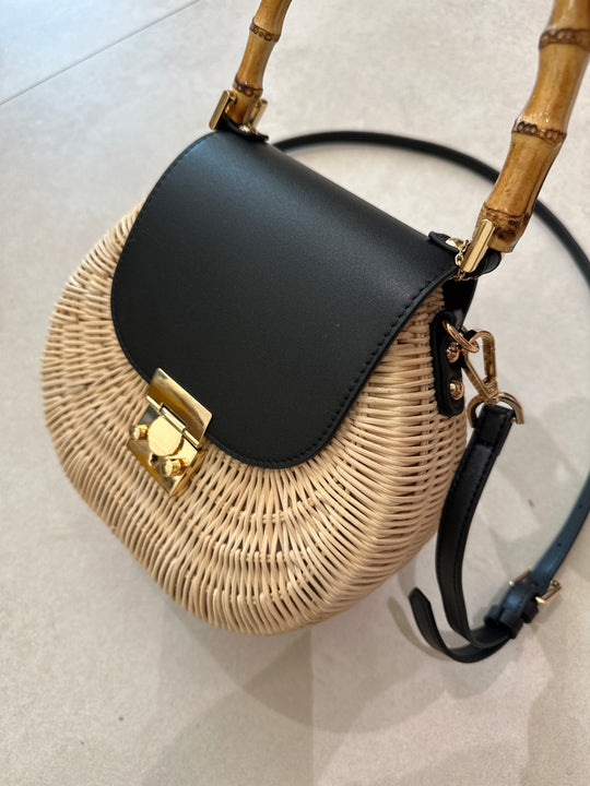 Sac paille similicuir noir