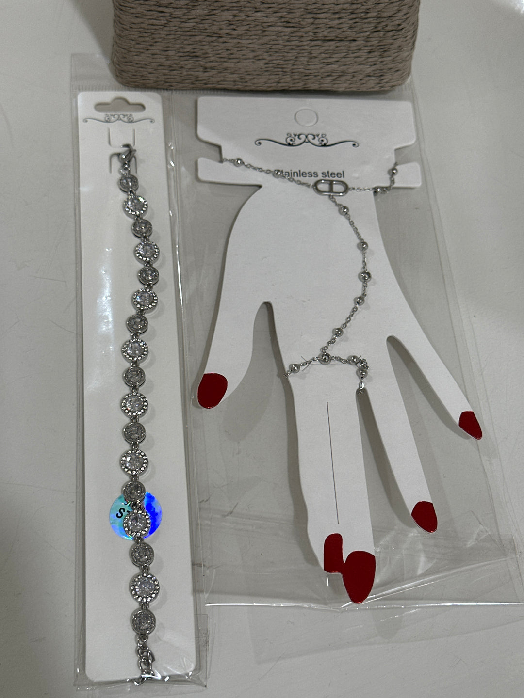 Set bracelet argent strass + bijoux main
