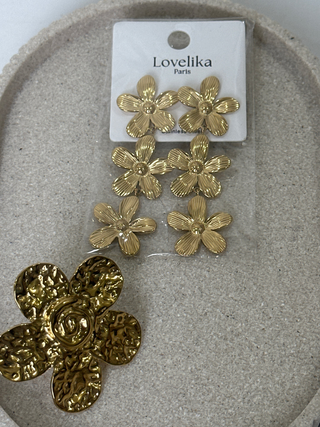 Set boucles d’oreilles fleurs + bague fleur OR