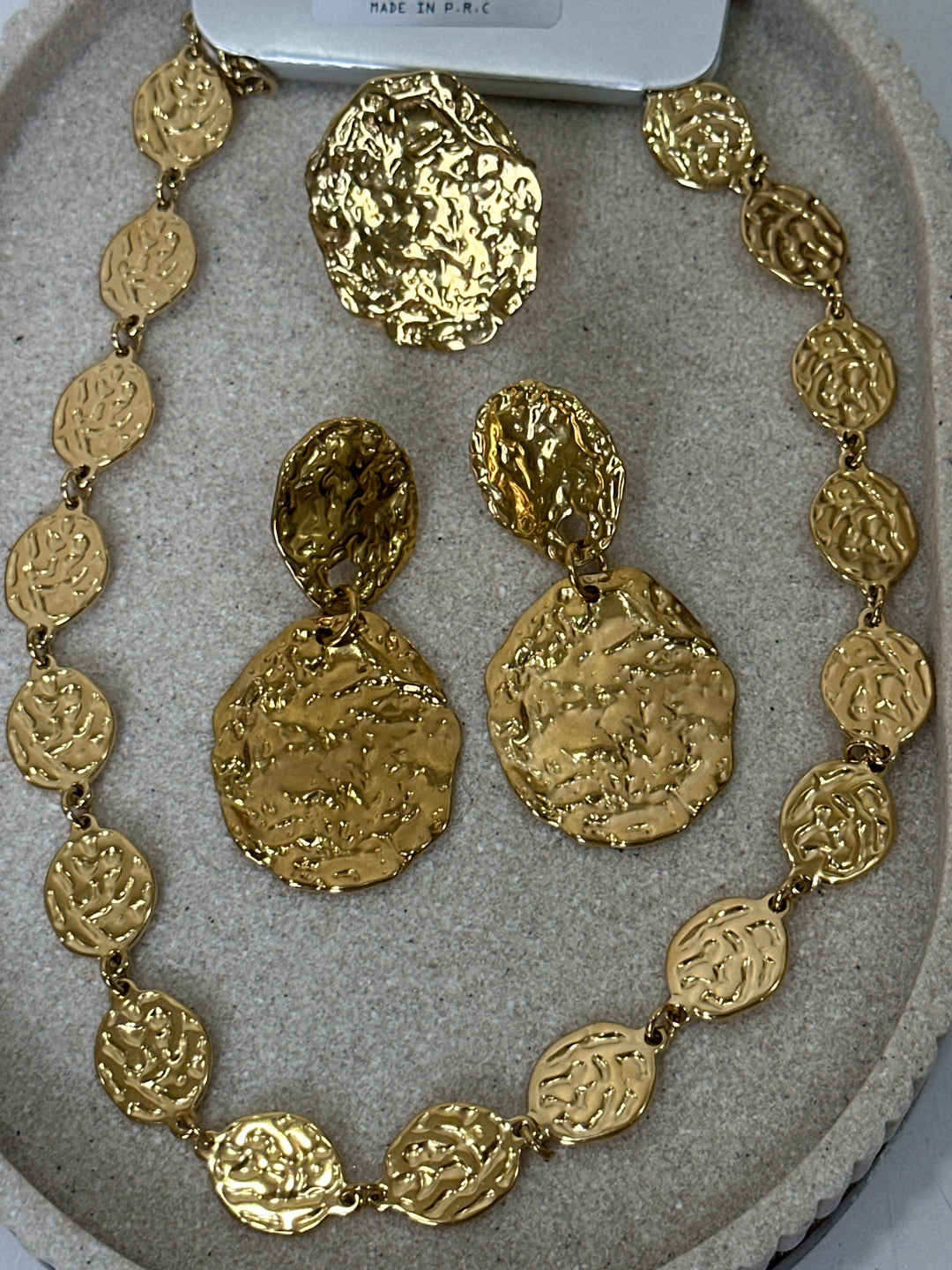Set collier + bague + boucles d’oreilles ronds martelés