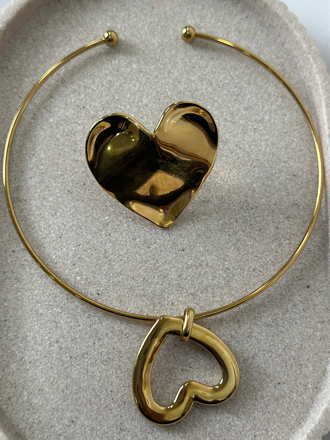 Set manchette bras cœur + bague coeur