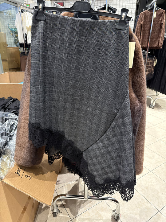 Jupe carreaux asymétrique gris