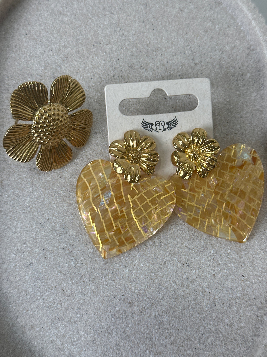 Set bague cœur + boucles d’oreilles cœur fleur