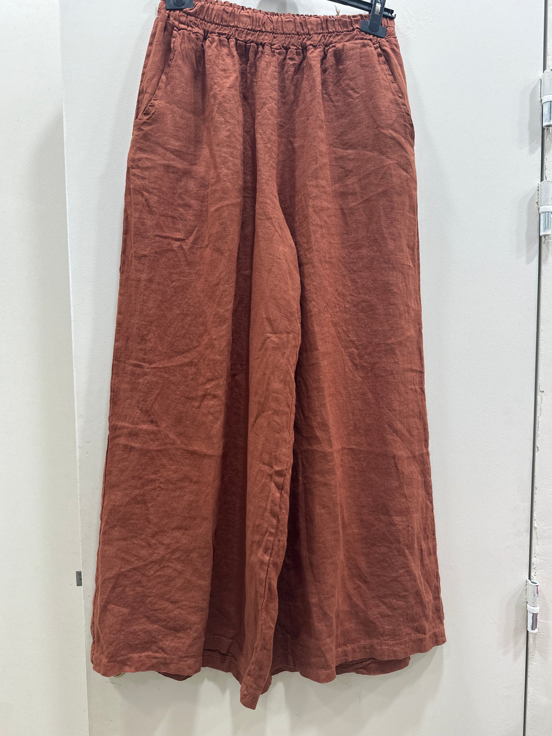 Pantalon lin palazzo terracota