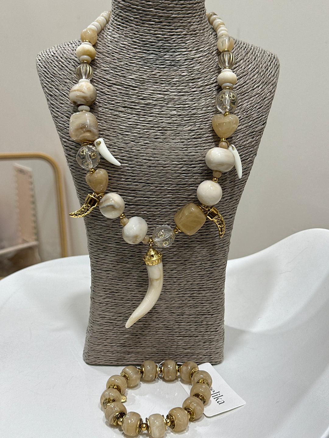Set collier grosses perles + bracelet perles Nude