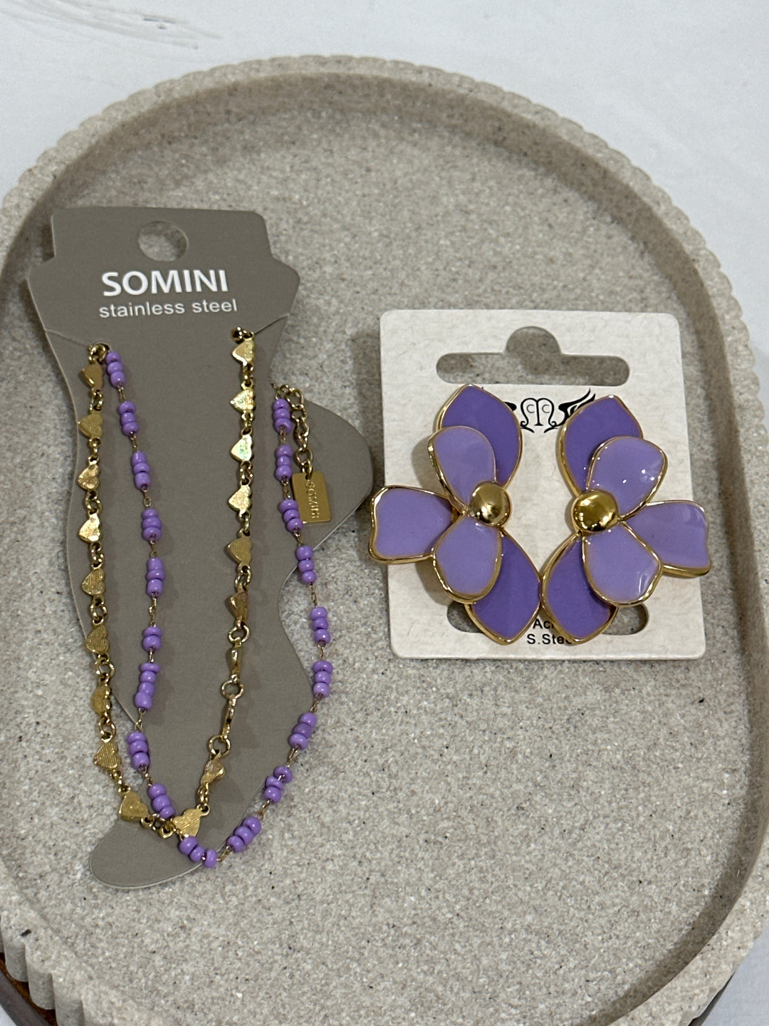 Set chaine pied + boucles d’oreilles lilas
