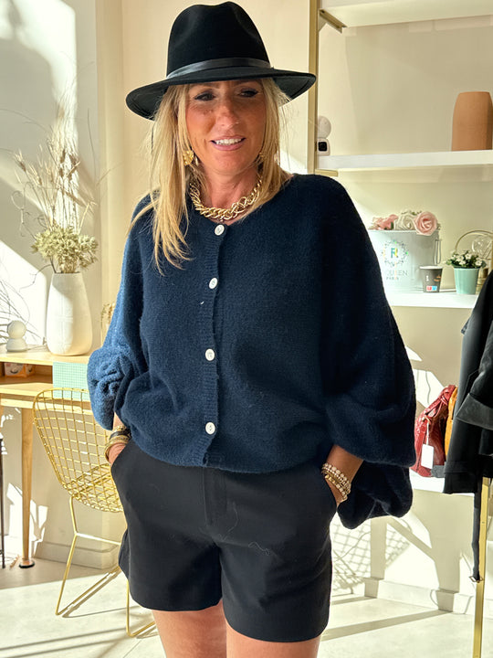 Pull gilet manches bouffantes 22206