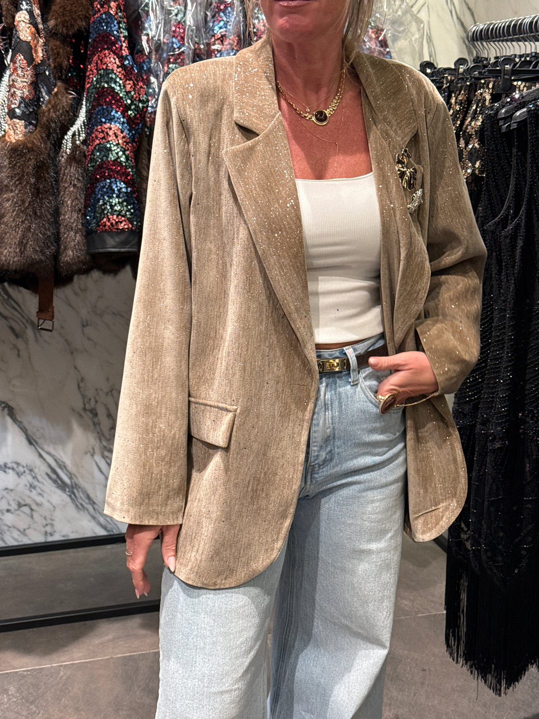 Blazer velour strass avec broches 7006