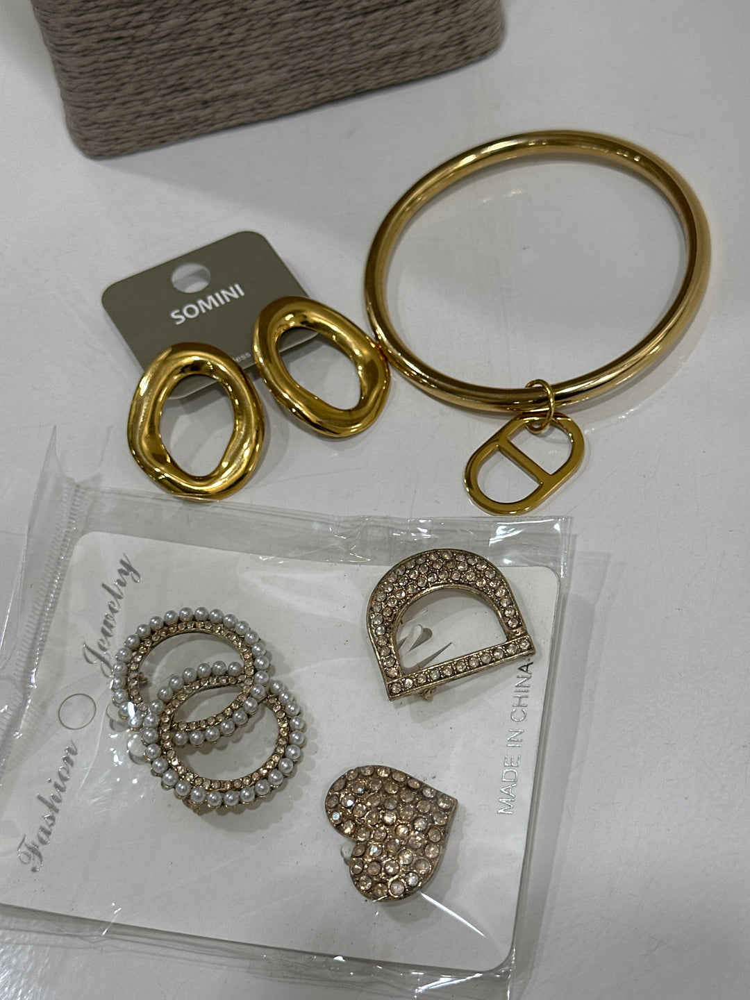 Set bracelet + boucles cercle + broches strass