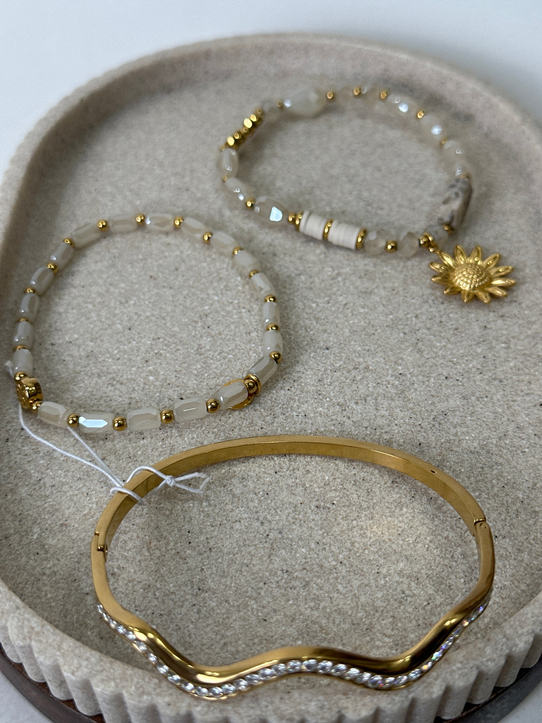 Set 3 bracelets écru or