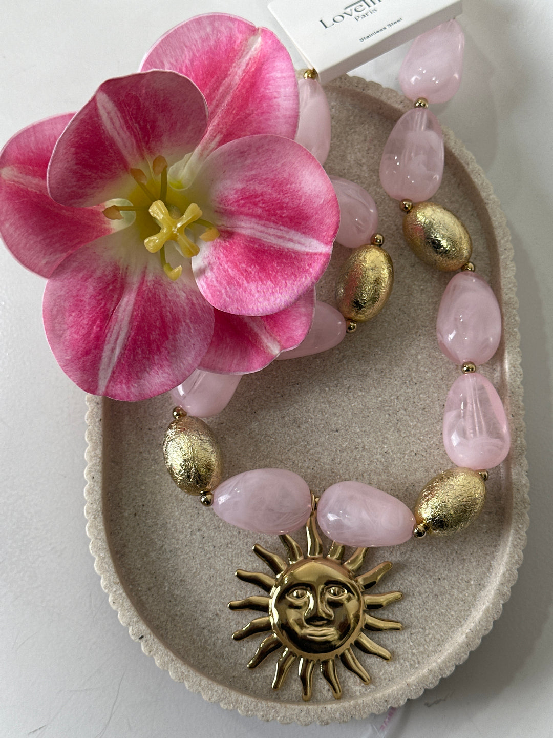 Set collier nacré Soleil + pince fleur Rose