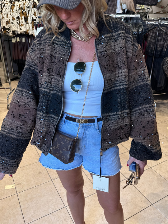 Bombers lainer paillette choco/noir 1858