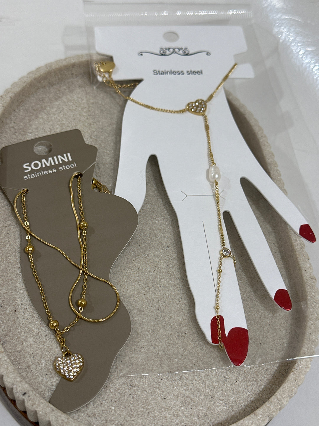 Set bijou main + bijou pied coeur strass