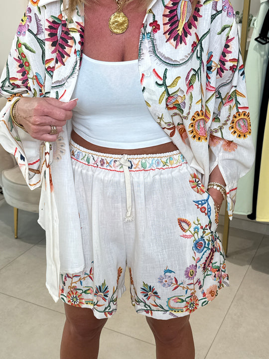 SHORT IMPRIME fleuri Lila K33057
