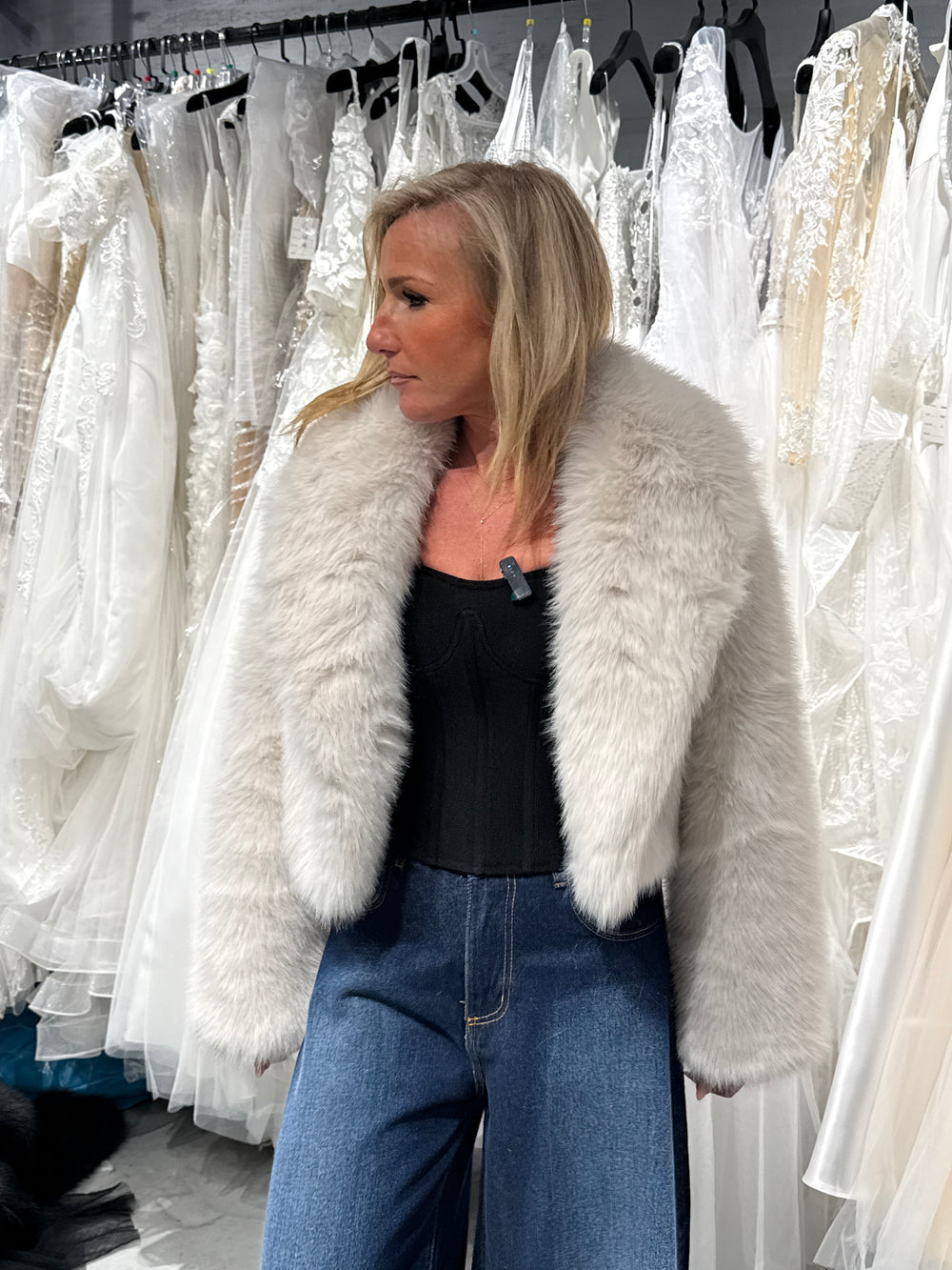 Veste fourrure courte écru