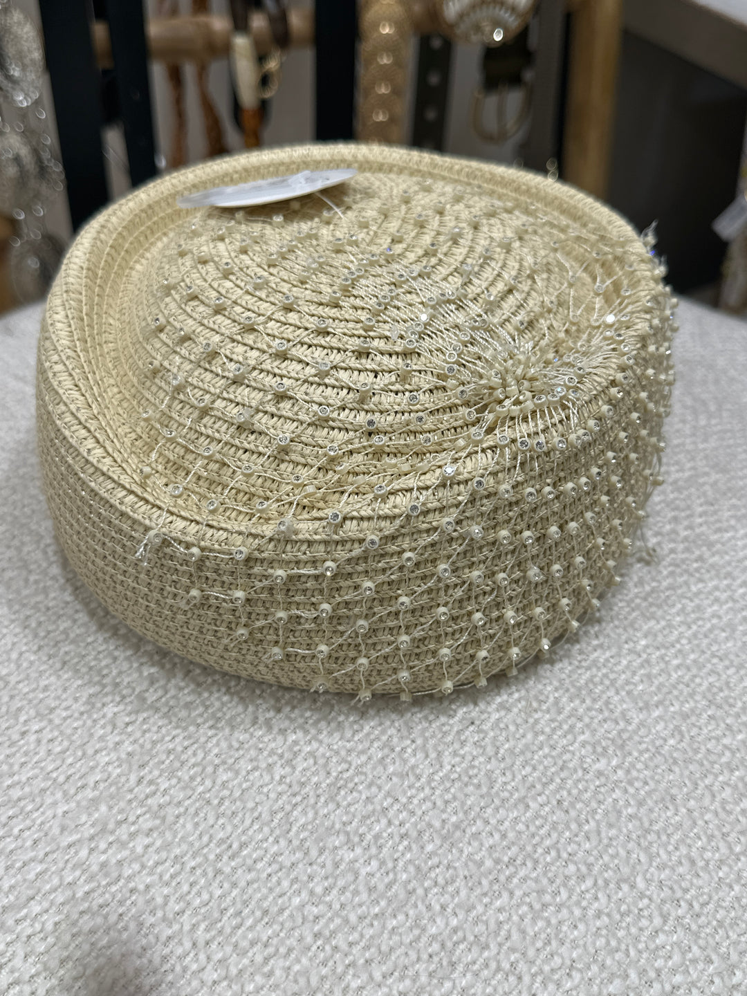 Chapeau rond en paille strass 576 BEIGE