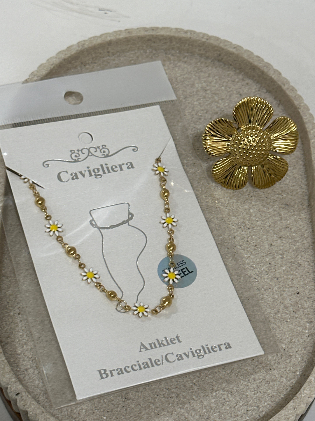 Set bijou pied fleur + bague fleur