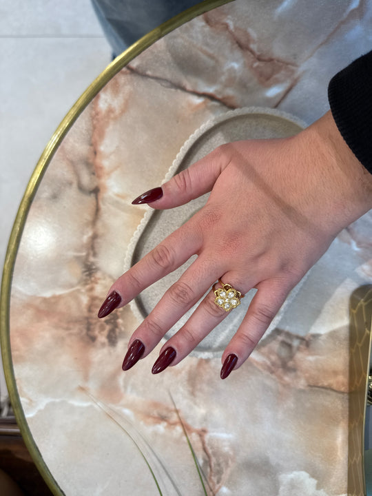 Bague anti stress fleur or et strass