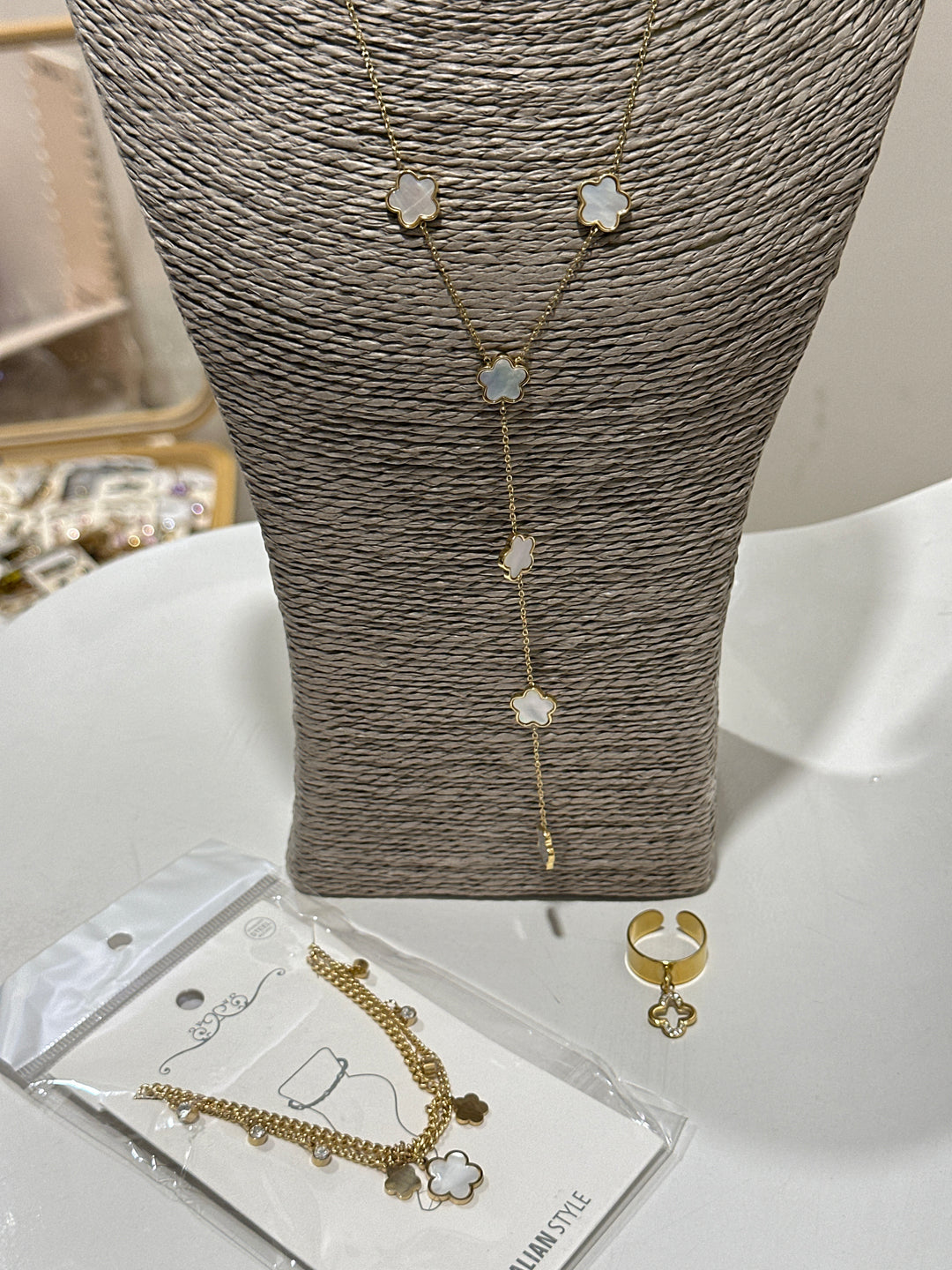 Set collier fleur + bague + bijou pied
