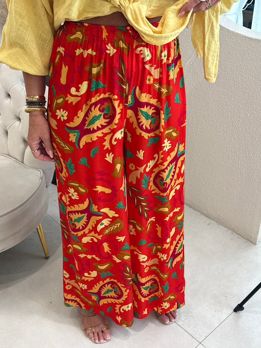 Pantalon fond ORANGE fleurs 22489