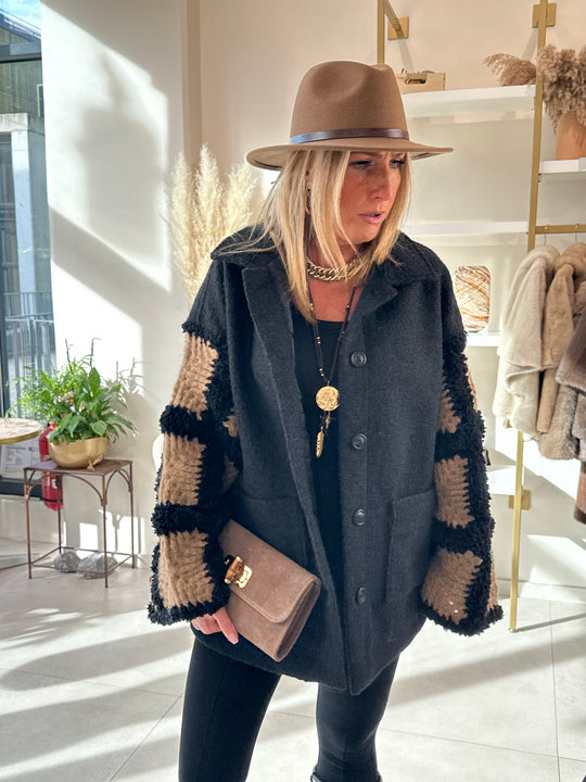 Manteau manches tricotes Delphine noir 012