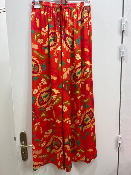 Pantalon fond ORANGE fleurs 22489
