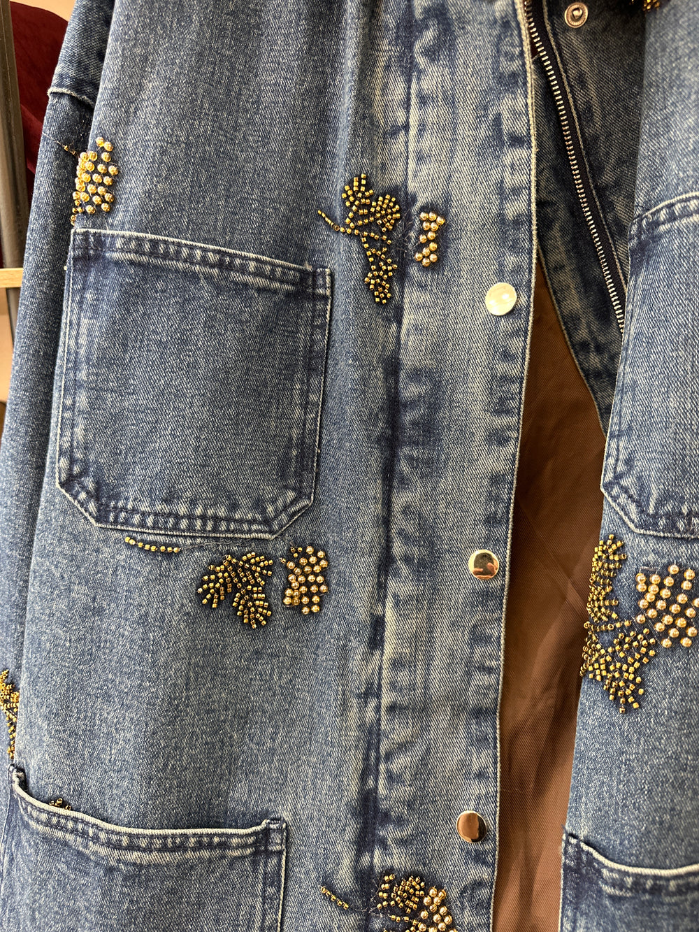 Veste jean épais strass fleurs V8604