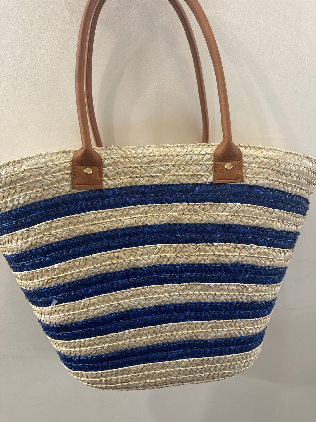 Sac en paille rayure bleu marine