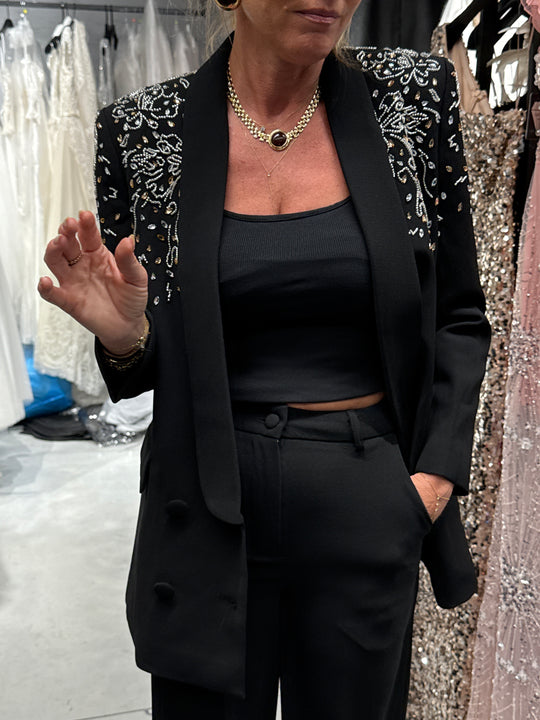 Blazer noir epaulette strass