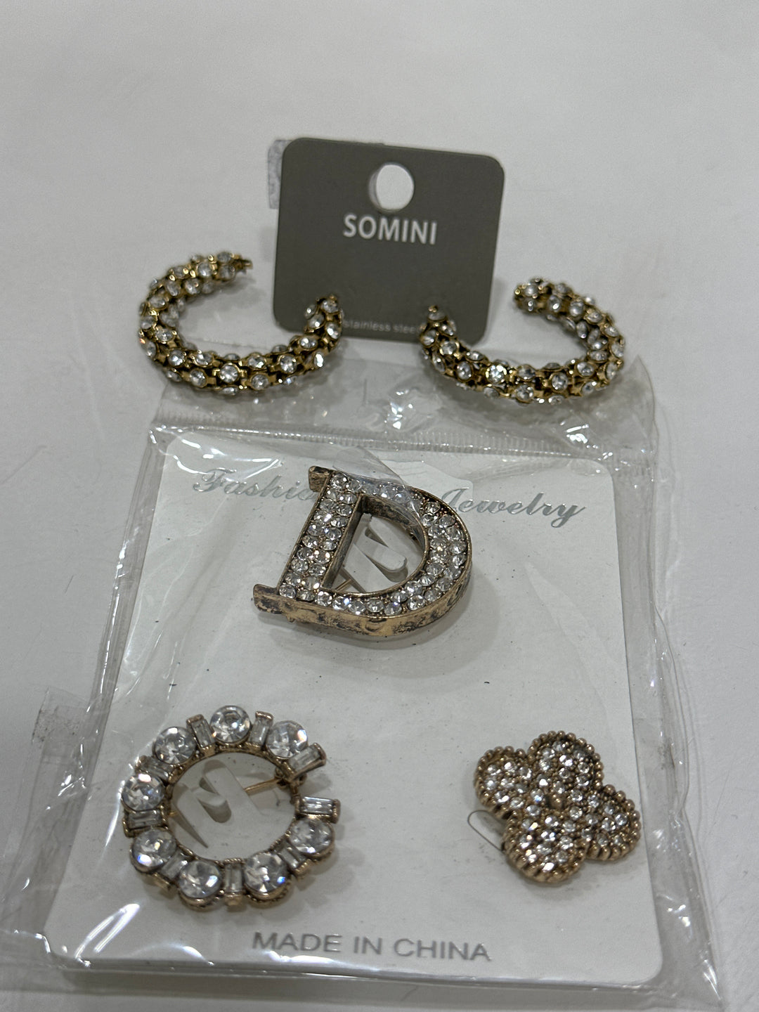 Set boucles d’oreilles anneau strass + broches strass