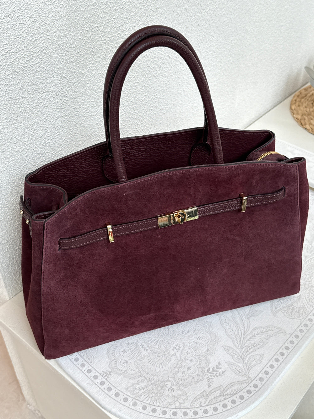 Sac grand daim boucle or