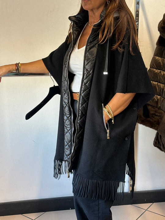 Cape doudoune capuche frange