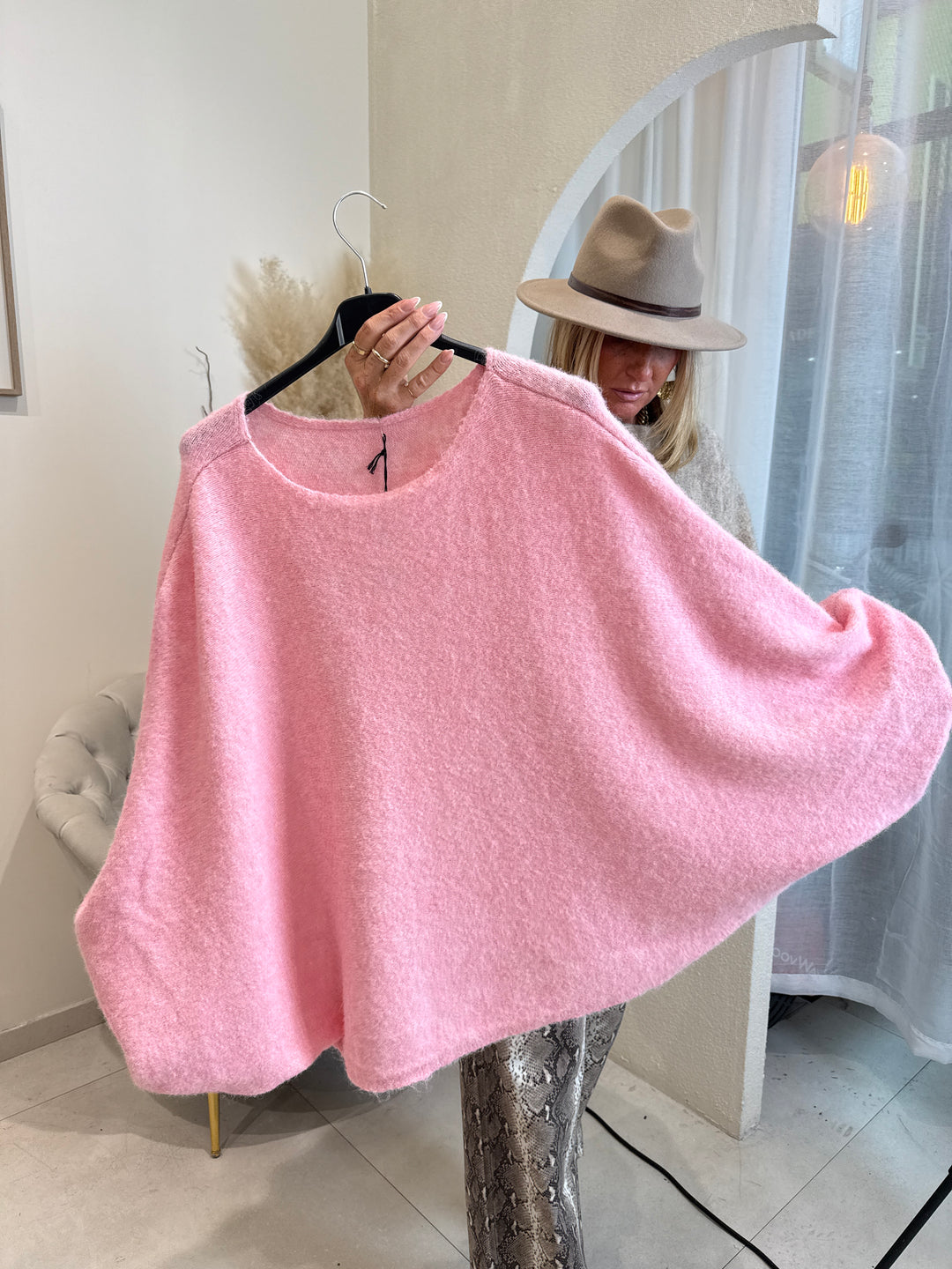 Pull maille manches loose rose