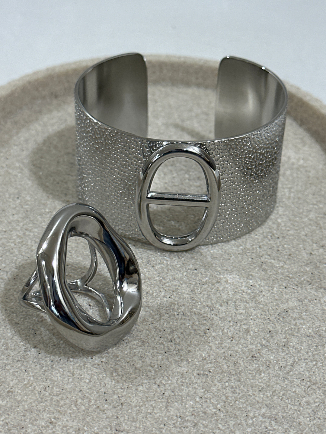 Set bague cercle + manchette argent