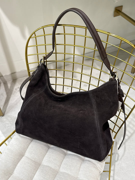Sac daim anse cuir grainé choco3724