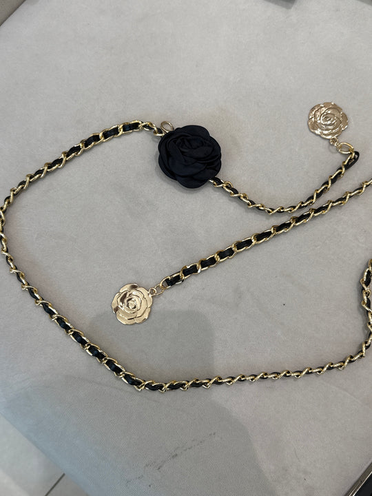 Ceinture noir fleur chaine or