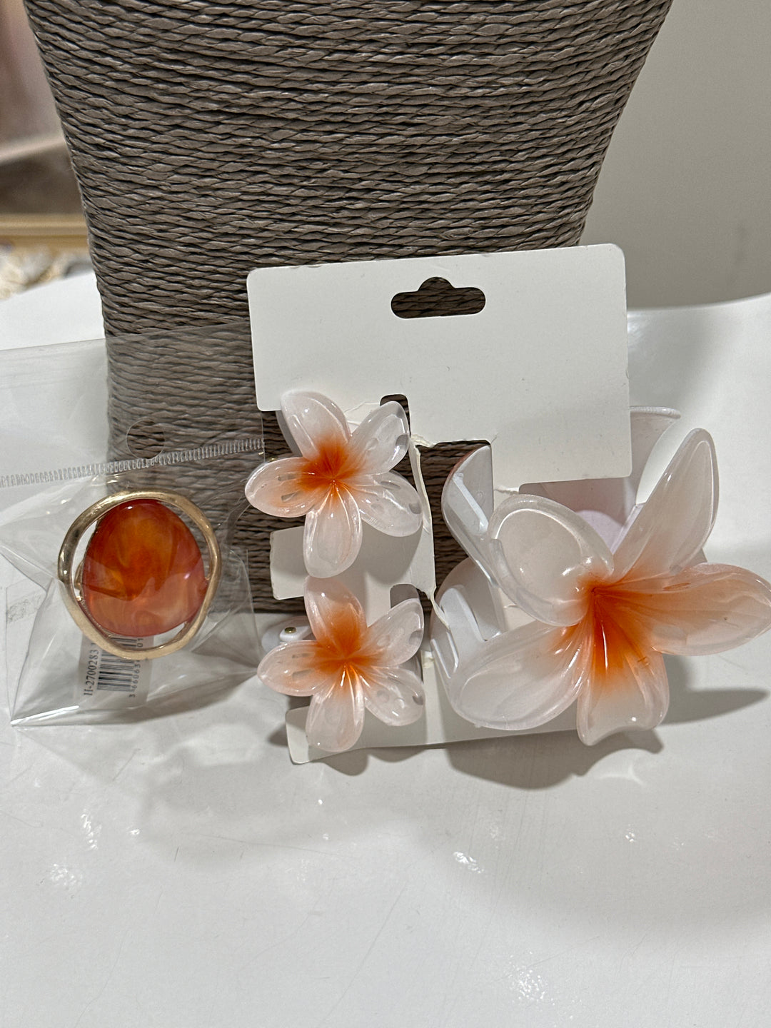 Set pinces fleurs + bague ORANGE