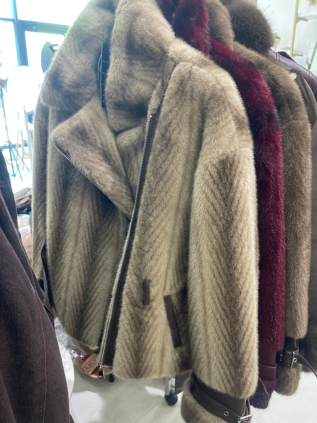 Veste fourrure dégradée zip asymétrique BEIGE 202248